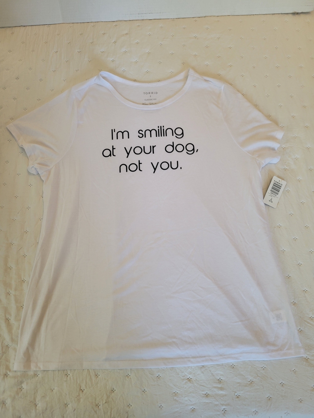 Torrid White Graphic Tee - "I'm smiling at your dog, not you." Plus Sz 2